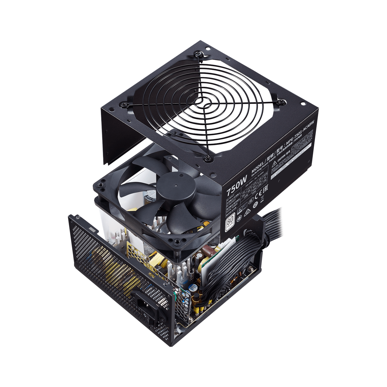 Блок питания CoolerMaster  750W, MWE 750 WHITE V2, Non Modular, КПД 80%, Черный, MPE-7501-ACABW-EU