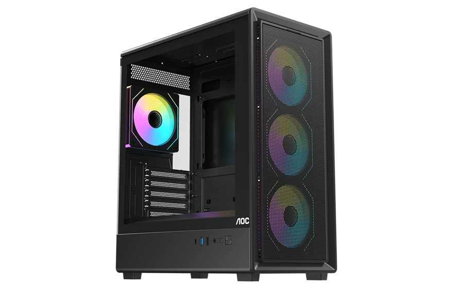 Корпус AOC CG450B 4F M-ATX/ITX 1xUSB2.0 1xUSB3.0 1xType-C 1xAudio/Mic Черный AOC-CG450-BF4V1R0UD-G