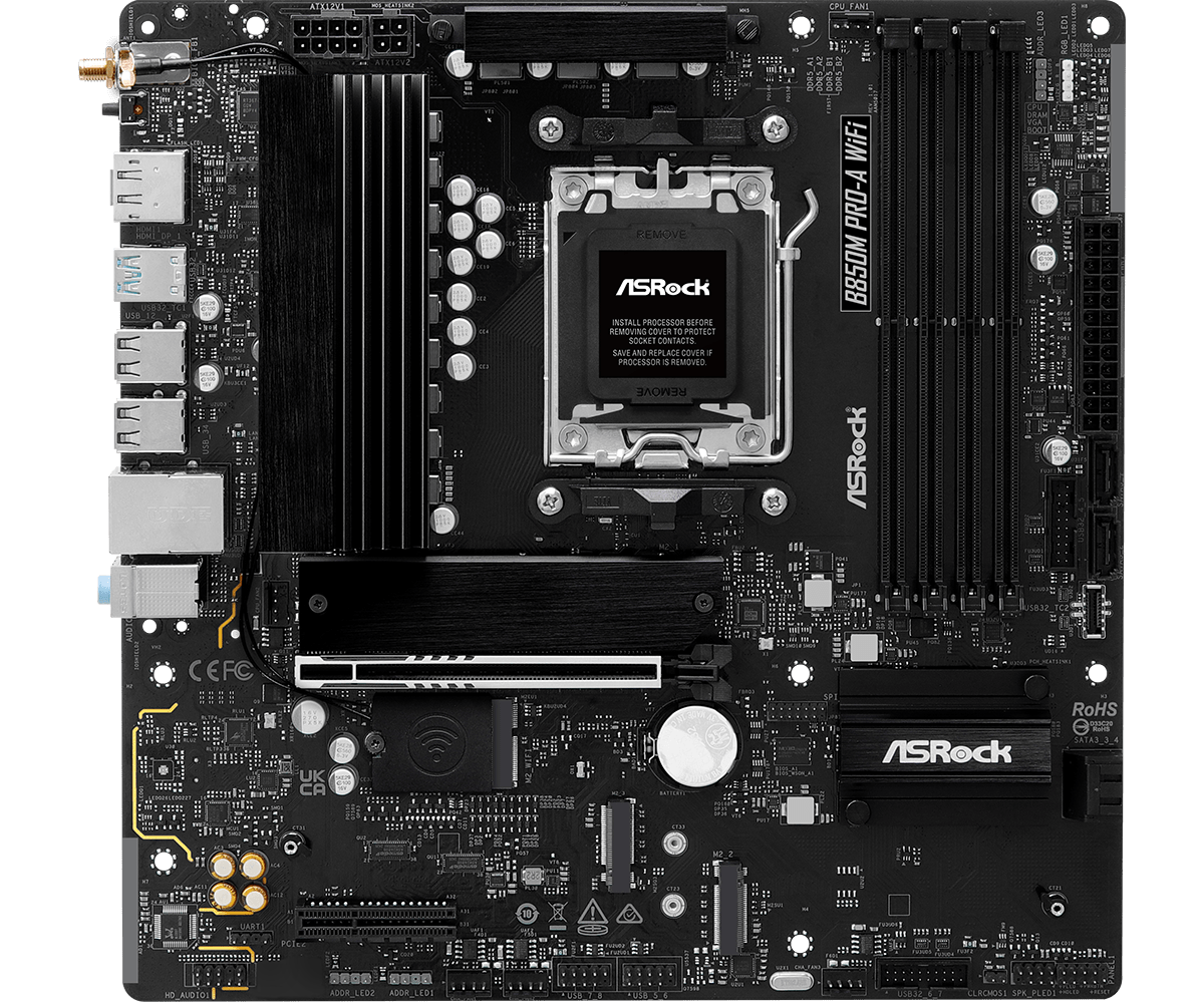 Материнская плата ASRock B850M PRO-A WIFI AM5 4xDDR5 4xSATA 3xM.2 15xUSB 1xHDMI 1xDP WiFi6E mATX
