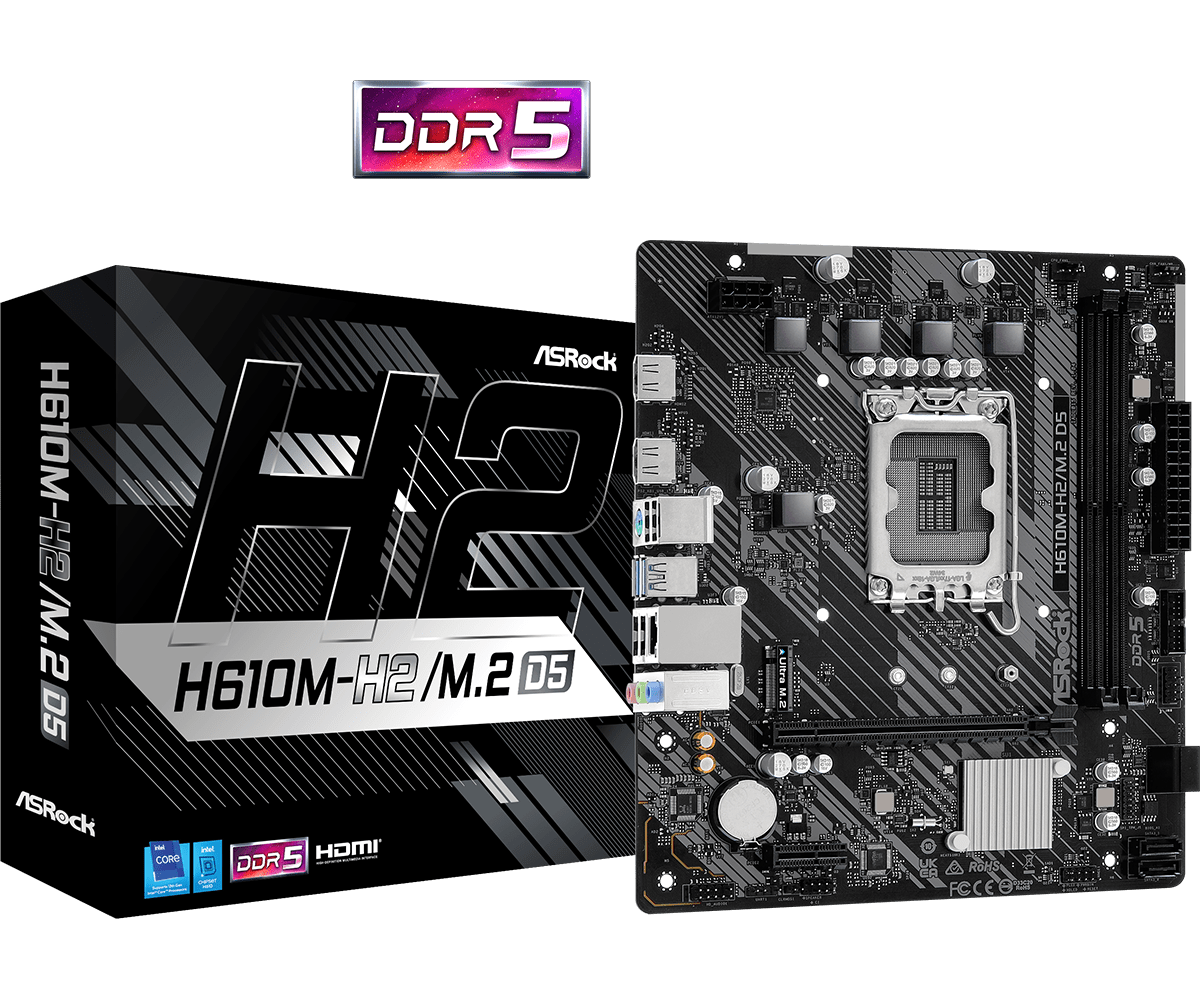 Материнская плата ASRock H610M-H2/M.2 D5 LGA1700 2xDDR5 4xSATA M.2 2xHDMI mATX