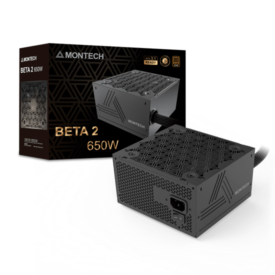 Блок питания Montech  650W, BETA 2 650W, Non Modular, ATX, 80+ BRONZE, КПД 90%, Fan 120mm, Черный