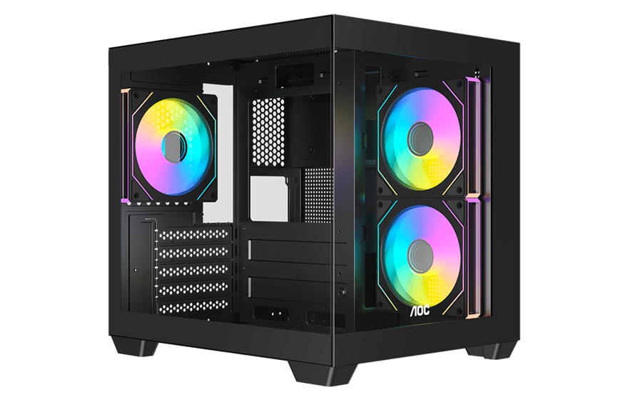 Корпус AOC CG381B 3F M-ATX/ITX 1xUSB2.0 1xUSB3.0 1xType-C 1xAudio/Mic Черный AOC-CG381-BF3V1R0T2-G