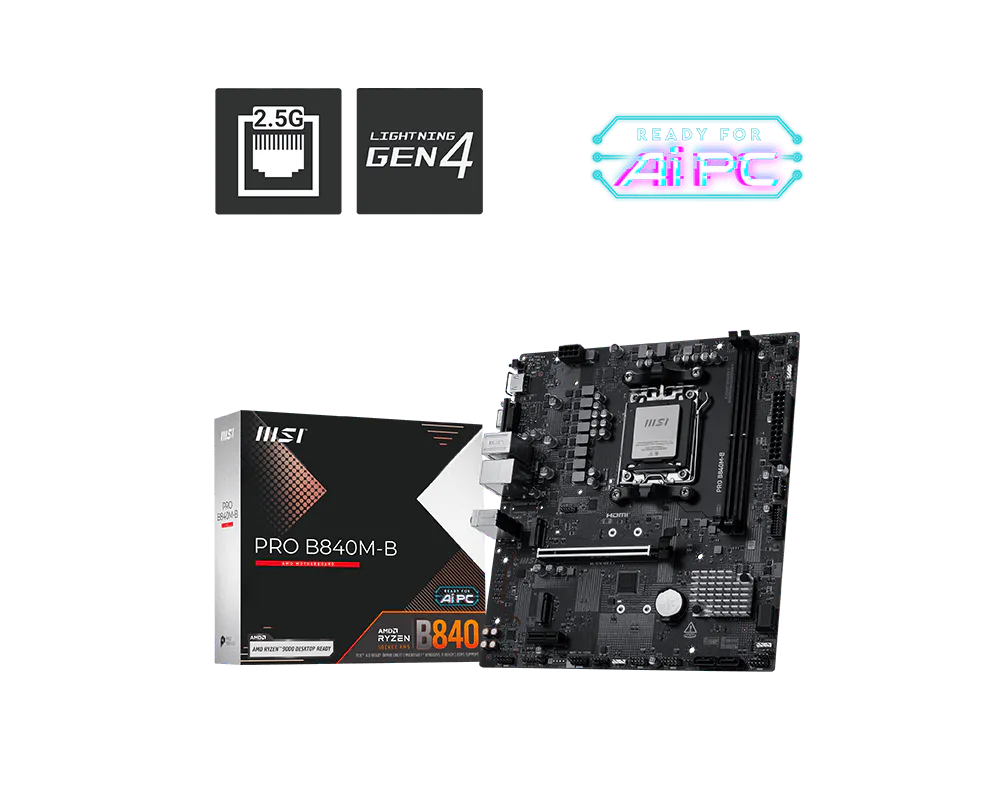 Материнская плата MSI PRO B840M-B AM5 2xDDR5 4xSATA3 RAID 2xM.2 HDMI VGA mATX
