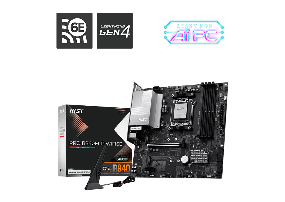 Материнская плата MSI PRO B840M-P WIFI6E AM5 4xDDR5 4xSATA3 RAID 2xM.2 HDMI Type-C mATX
