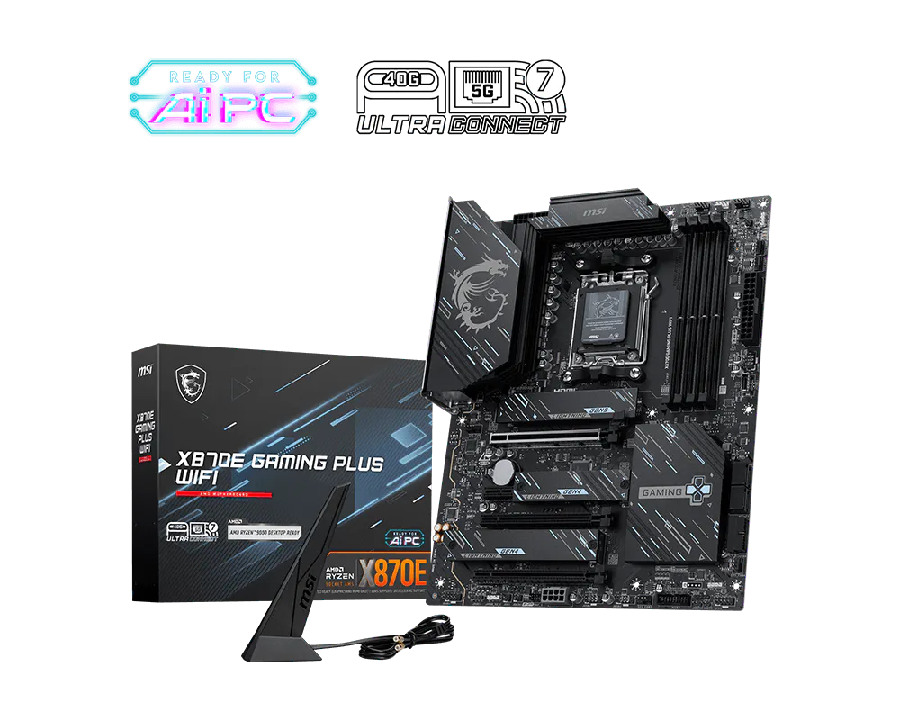 Материнская плата MSI X870E GAMING PLUS WIFI AM5 4xDDR5 4xSATA3 RAID 3xM.2 HDMI 2xType-C(DP) ATX