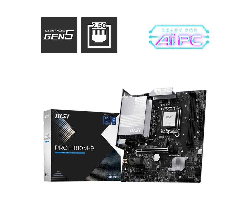 Материнская плата MSI PRO H810M-B LGA1851 2xDDR5 4xSATA3 RAID M.2 HDMI VGA DP mATX