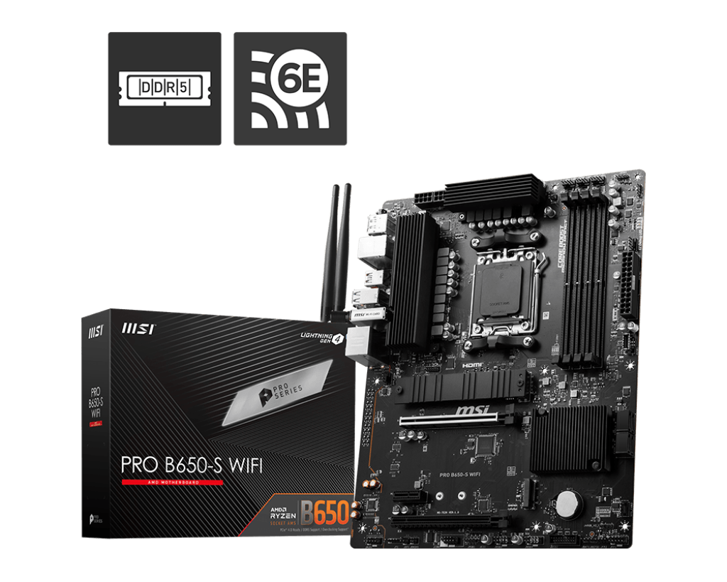 Материнская плата MSI PRO B650-S WIFI AM5 B650 4xDDR5 4xSATA3 RAID 2xM.2 HDMI DP ATX