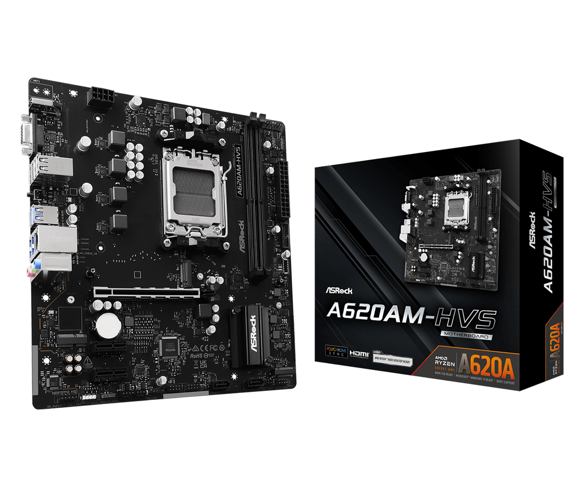 Материнская плата ASRock A620AM-HVS AM5 2xDDR5 2xSATA3 RAID 2xM.2 D-Sub HDMI mATX