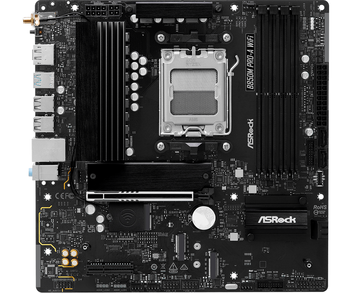 Материнская плата ASRock B850M PRO-A WIFI AM5 4xDDR5 4xSATA 3xM.2 15xUSB 1xHDMI 1xDP WiFi6E mATX