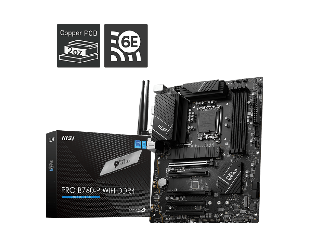 Материнская плата MSI PRO B760-P WIFI DDR4 LGA1700 4xDDR4 4xSATA3 RAID 2xM.2 HDMI DP ATX