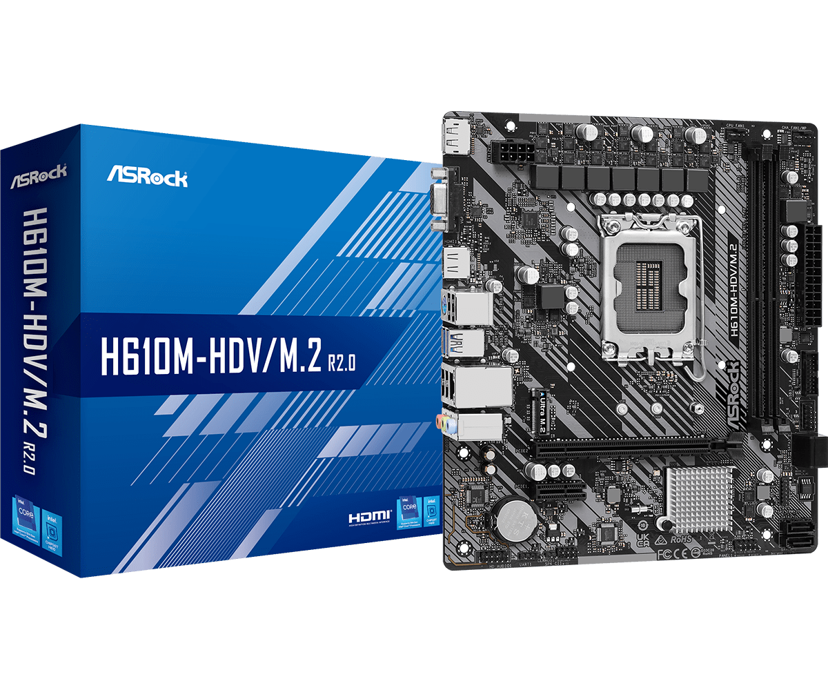 Материнская плата ASRock H610M-HDV/M.2 R2.0 LGA1700 2xDDR4 4xSATA M.2 D-Sub HDMI DP mATX