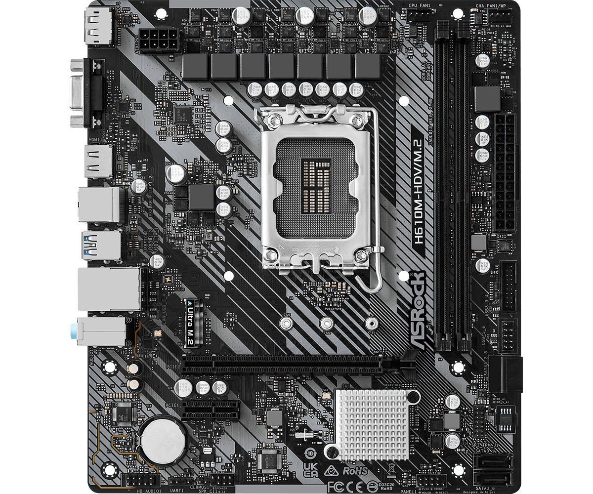 Материнская плата ASRock H610M-HDV/M.2 R2.0 LGA1700 2xDDR4 4xSATA M.2 D-Sub HDMI DP mATX