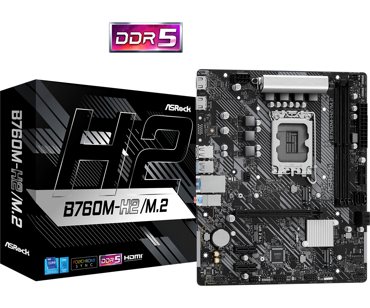 Материнская плата ASRock B760M-H2/M.2 LGA1700 2xDDR5 4xSATA RAID 2xM.2 2xHDMI mATX