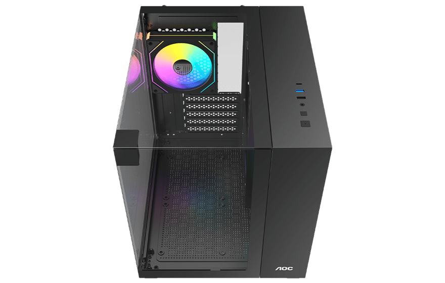 Корпус AOC CG389B 3F M-ATX/ITX 1xUSB2.0 1xUSB3.0 1xType-C 1xAudio/Mic Черный AOC-CG389-BF3V1R0T3-G