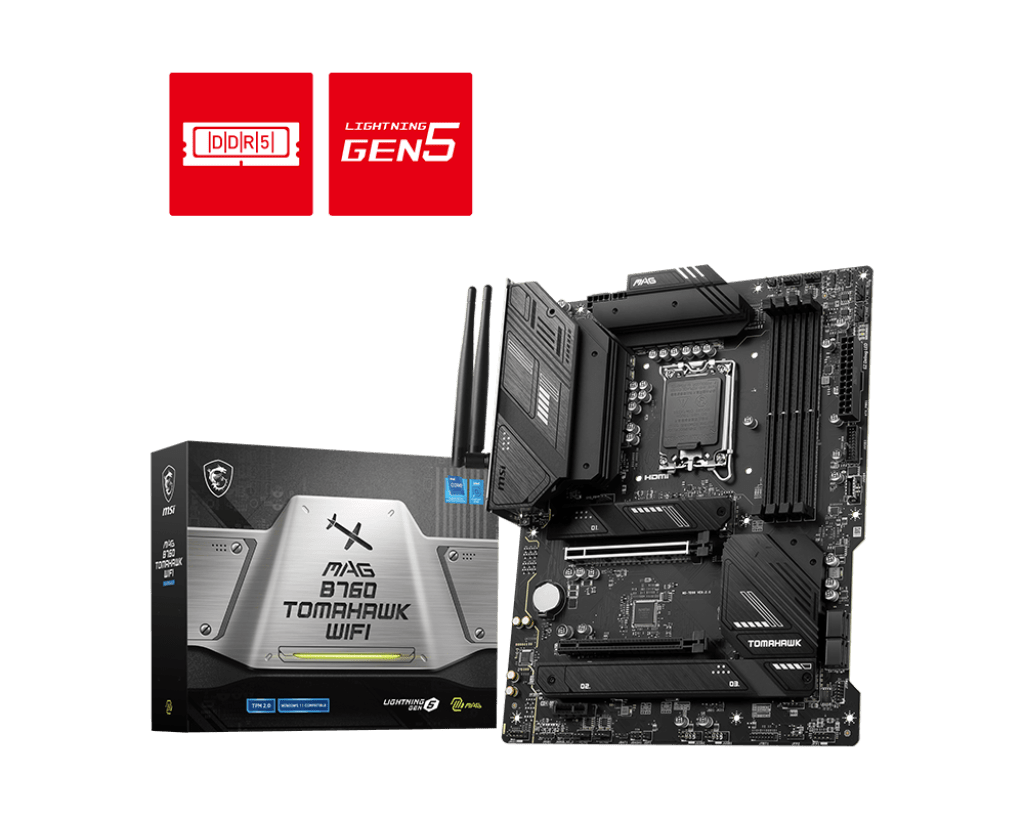 Материнская плата MSI MAG B760 TOMAHAWK WIFI LGA1700 4xDDR5 4xSATA3 RAID 3xM.2 HDMI DP ATX