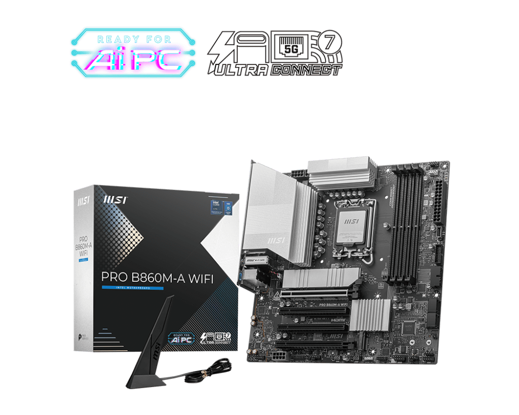 Материнская плата MSI PRO B860M-A WIFI LGA1851 4xDDR5 4xSATA3 RAID 3xM.2 HDMI 2xType-C DP mATX