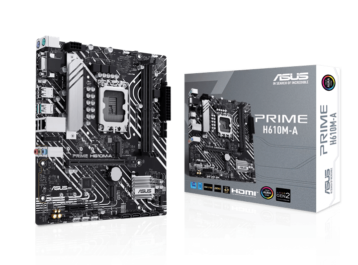 Материнская плата ASUS PRIME H610M-A R2.0, LGA1700 H610 2xDDR5 4xSATA3 2xM.2 D-Sub HDMI DP mATX
