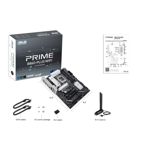 Материнская плата ASUS PRIME B860-PLUS WIFI, LGA1851 B860 4xDDR5 4xSATA 2xM.2 HDMI DP USB-C ATX