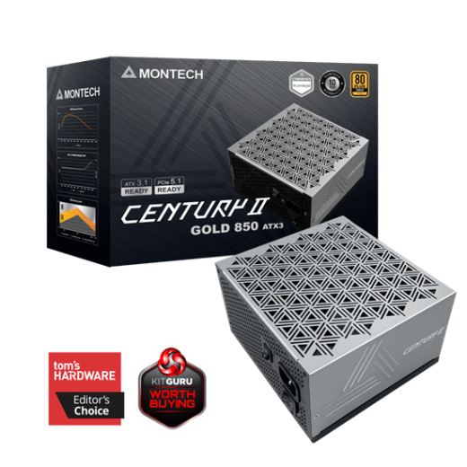Блок питания Montech  850W, CENTURY II 850W, Full Modular, 80+ GOLD, КПД 90%, Fan 135mm, Серебро
