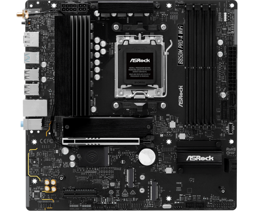 Материнская плата ASRock B850M PRO-A WIFI AM5 4xDDR5 4xSATA 3xM.2 15xUSB 1xHDMI 1xDP WiFi6E mATX