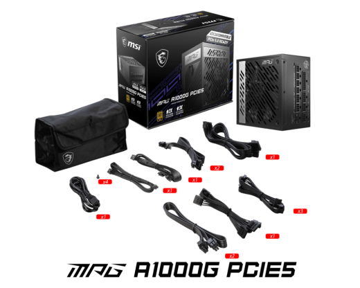 Блок питания MSI 1000W, MPG A1000G PCIE5, Full Modular, ATX, 80+ GOLD, КПД >90%, Fan 135mm, Черный
