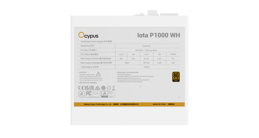 Блок питания Ocypus 1000W, Iota P1000 WH, Full Modular, 80+ GOLD, Белый, Iota-P1000-G1FFWH025X-EU