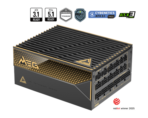 Блок питания MSI 1600W, MEG Ai1600T PCIE5, Full Modular, ATX, 80+ TITANIUM, >94%, Fan 135mm, Черный