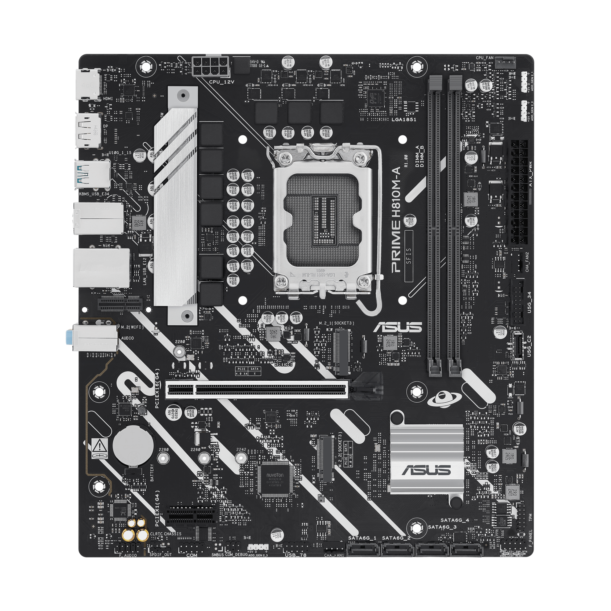Материнская плата ASUS PRIME H810M-A-CSM, LGA1851 H810 2xDDR5 4xSATA 2xM.2 HDMI DP USB-C mATX