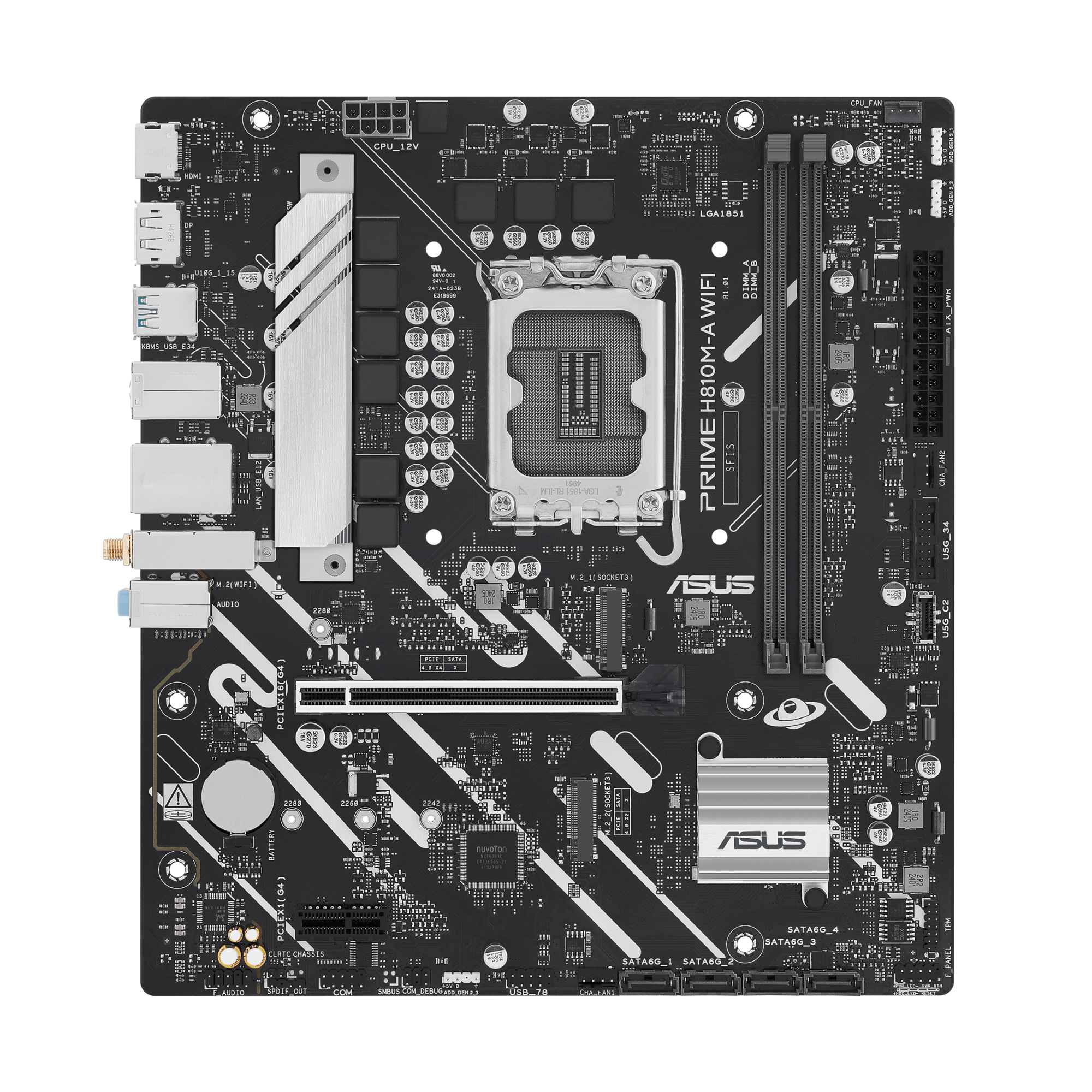 Материнская плата ASUS PRIME H810M-A WIFI, LGA1851 H810 2xDDR5 4xSATA 2xM.2 HDMI DP USB-C mATX