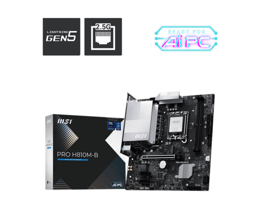 Материнская плата MSI PRO H810M-B LGA1851 2xDDR5 4xSATA3 RAID M.2 HDMI VGA DP mATX