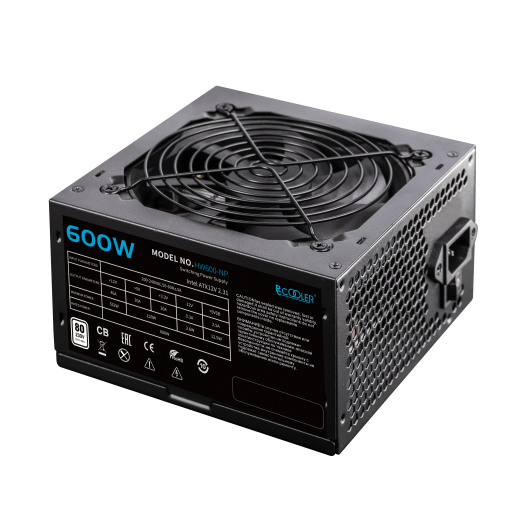 Блок питания PCCooler  600W, HW600-NP, Non Modular, 80+, КПД ≥80%, ATX, Fan 120mm, Черный, HW600-NP