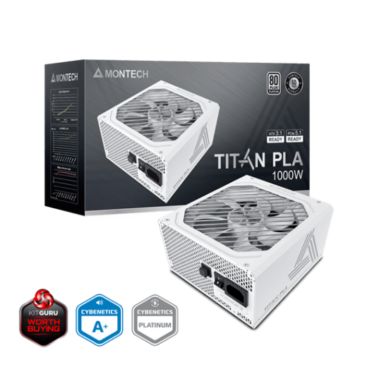 Блок питания Montech 1000W, TITAN PLA 1000W, Full Modular, 80+ PLATINUM, КПД 90%, Fan 135mm, Белый