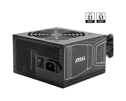 Блок питания MSI  850W, MAG A850GN PCIE5, Non Modular, ATX, 80+ GOLD, КПД >90%, Fan 120mm, Черный