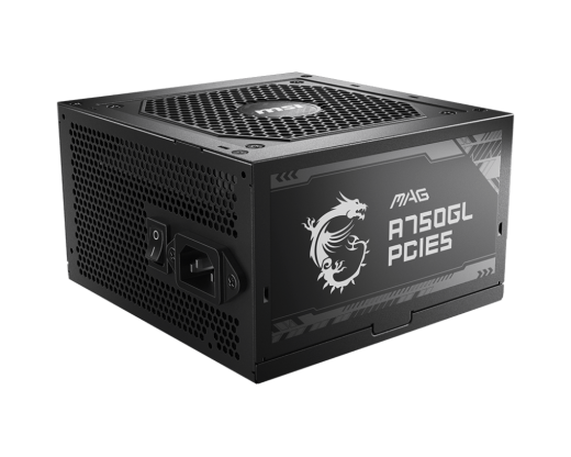 Блок питания MSI  750W, MAG A750GL PCIE5, Full Modular, ATX, 80+ GOLD, КПД >90%, Fan 120mm, Черный