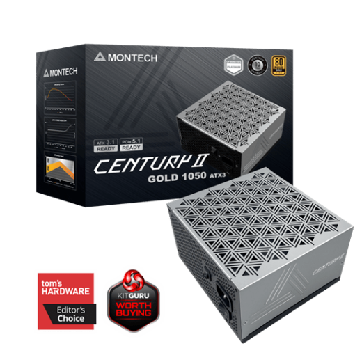 Блок питания Montech 1050W, CENTURY II 1050W, Full Modular, 80+ GOLD, КПД 90%, Fan 135mm, Серебро