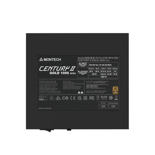 Блок питания Montech 1050W, CENTURY II 1050W, Full Modular, 80+ GOLD, КПД 90%, Fan 135mm, Серебро