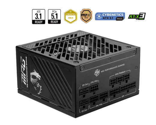Блок питания MSI 1250W, MPG A1250GS PCIE5, Full Modular, ATX, 80+ GOLD, КПД >90%, Fan 135mm, Черный