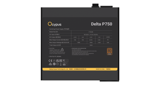 Блок питания Ocypus  750W, Delta P750, Non modular, 80+ BRONZE, Черный, Delta-P750-B1FDBK024X-EU