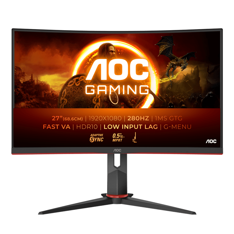 Монитор Игровой 27" AOC C27G2Z3/BK/01 VA 1920x1080 1500R 280Hz 1мс 300кд/м 3000:1 2xHDMI 1xDP Black