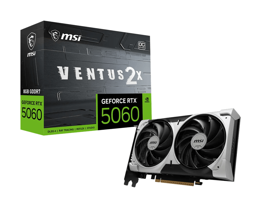 Видеокарта MSI GeForce RTX 5060 8G VENTUS 2X OC V1, 8Gb GDDR7 128bit 1xHDMI 3xDP G5060-8V2CV1