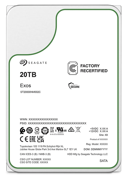 Корпоративный жесткий диск 20Tb Seagate EXOS X20 SATA3 3.5" 512Mb 7200rpm ST20000NM002C