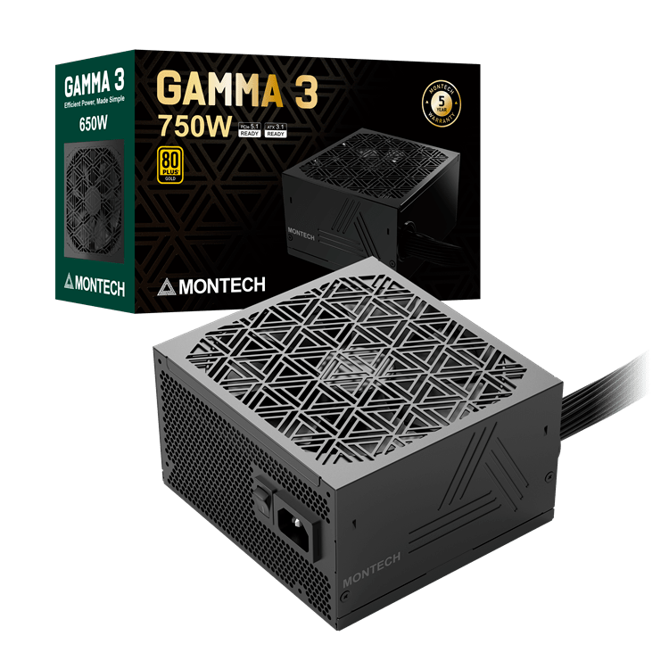 Блок питания Montech  750W, GAMMA 3 750W, Non Modular, ATX, 80+ GOLD, КПД 92%, Fan 135mm, Черный