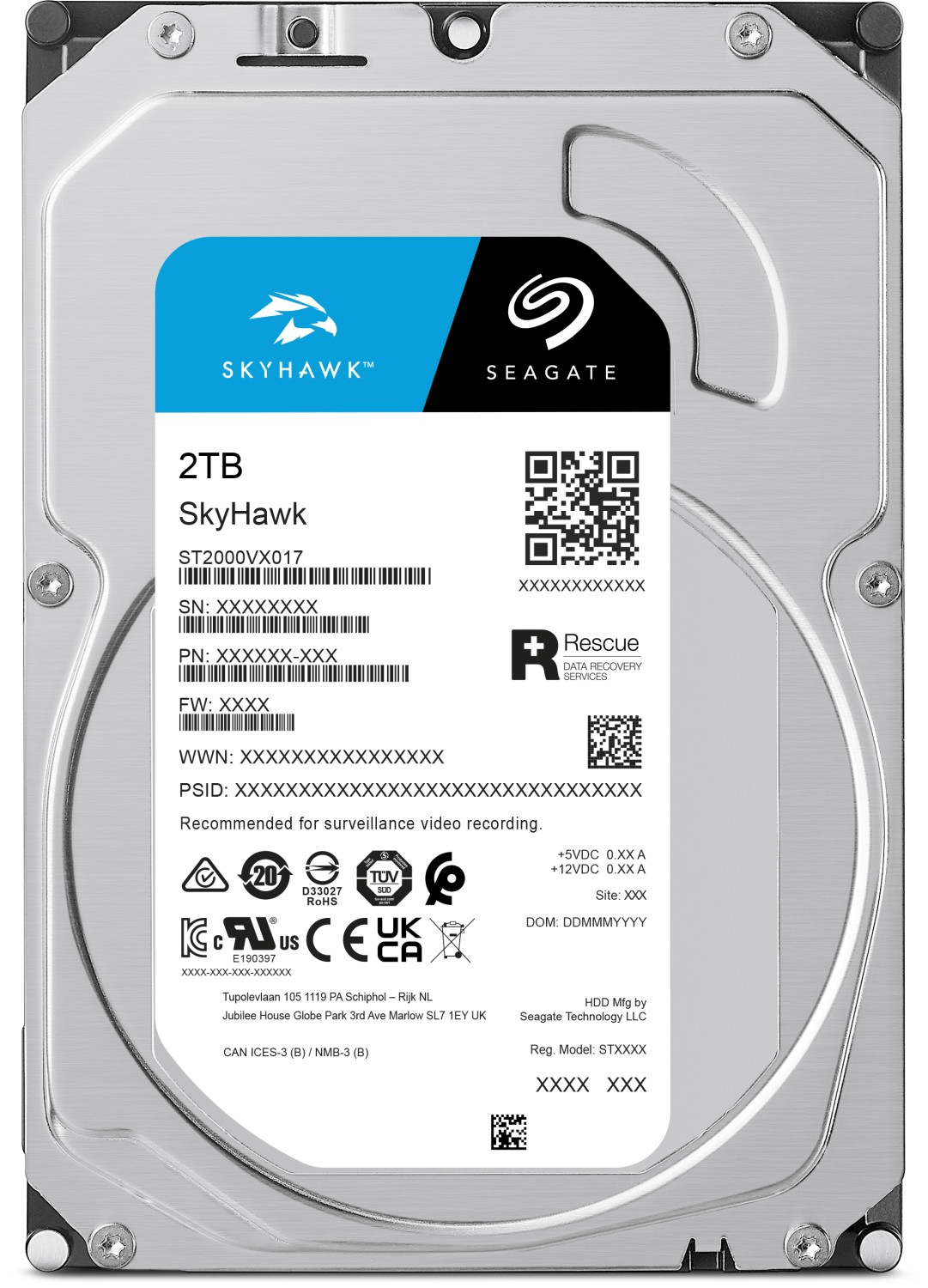 Жесткий диск для видеонаблюдения  2Tb Seagate SkyHawk SATA3 3.5" 256Mb ST2000VX017