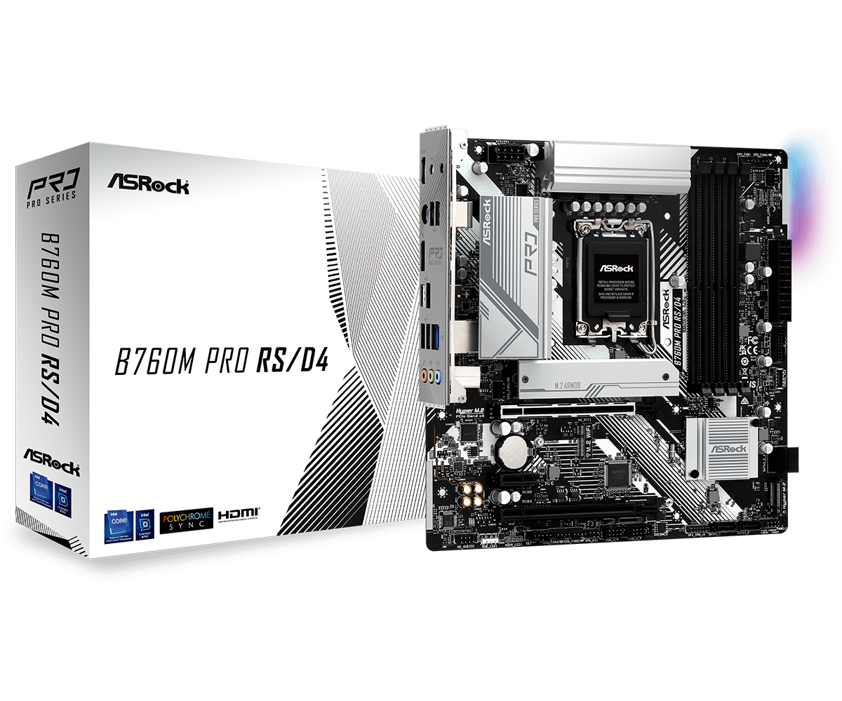 Материнская плата ASRock B760M PRO RS/D4 LGA1700 4xDDR4 4xSATA RAID 2xM.2 HDMI DP mATX
