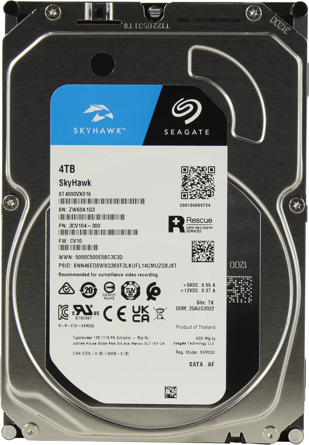 Жесткий диск для видеонаблюдения  4Tb Seagate SkyHawk Surveillance SATA3 3.5" 256Mb ST4000VX016