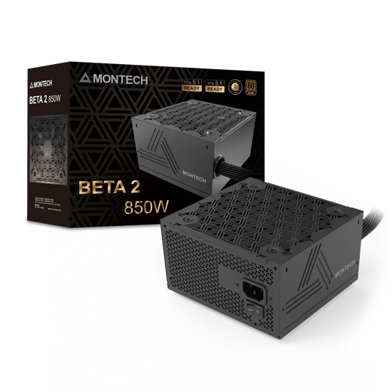 Блок питания Montech  850W, BETA 2 850W, Non Modular, ATX, 80+ BRONZE, КПД 90%, Fan 120mm, Черный