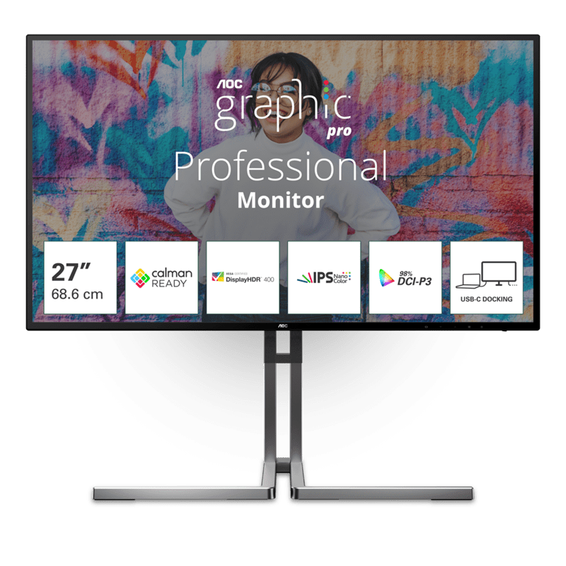 Монитор 27" AOC U27U3CV NanoIPS 3840x2160 60Hz 4ms 400cd/m 1300:1 2xHDMI 1xDP 4xUSB3.2 SP 3Wx2 Black