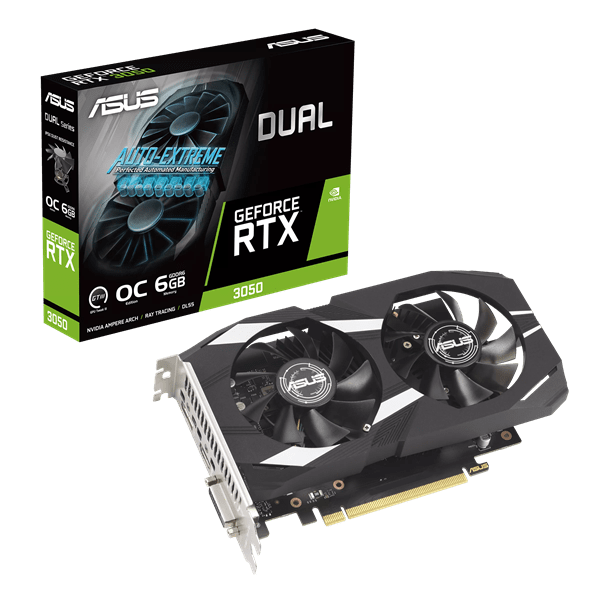 Видеокарта ASUS GeForce RTX 3050 OC GDDR6 6GB 96-bit DVI HDMI DP DUAL-RTX3050-O6G