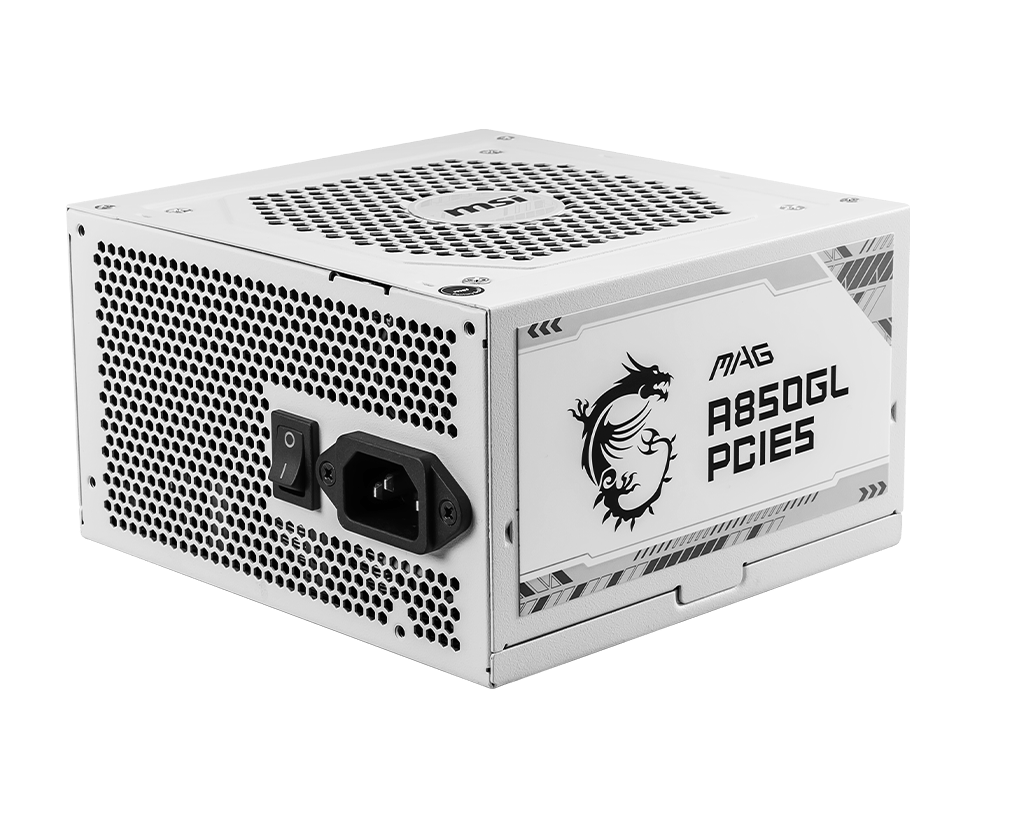 Блок питания MSI  850W, MAG A850GL PCIE5 WHITE, Full Modular, ATX, 80+ GOLD, >90%, Fan 120mm, Белый