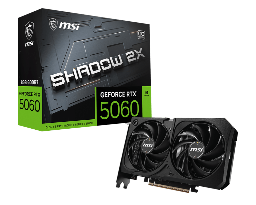 Видеокарта MSI GeForce RTX 5060 8G SHADOW 2X OC MAX, 8Gb GDDR7 128-bit 1xHDMI 3xDP G5060-8S2CM